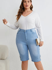 Washed Button High Rise Skinny Denim Shorts