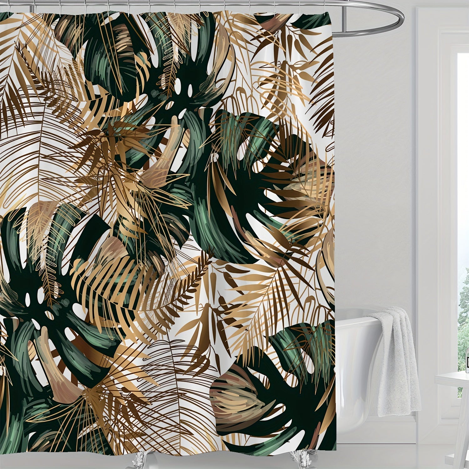 Leaf Print Shower Curtain 71x71in with Hooks