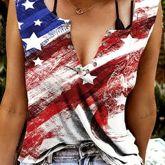 Flag Print Tank Top Sleeveless V Neck Tank Top