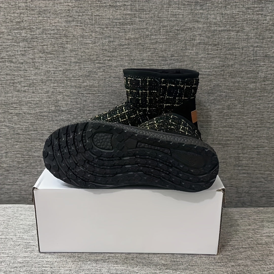 Women's Plaid Winter Snow Boots Round Toe Anti-slip Ankle Boots