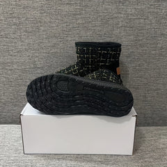 Women's Plaid Winter Snow Boots Round Toe Anti-slip Ankle Boots