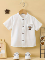 Baby Boys Bear Pattern Short Sleeve Button up Shirt for Summer