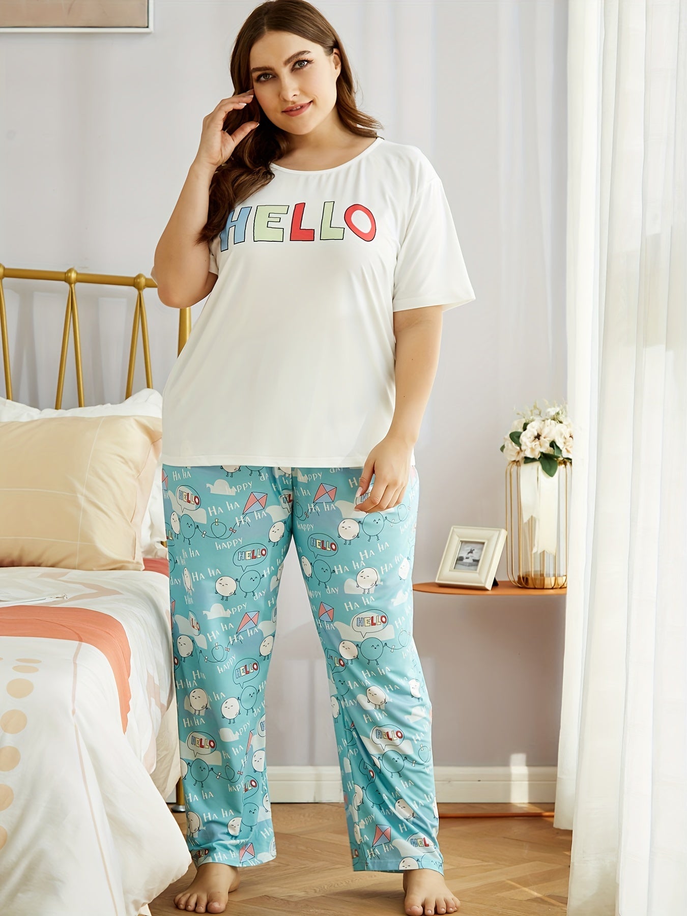 Loungewear Set Women's Plus T shirt & Eggs Print P