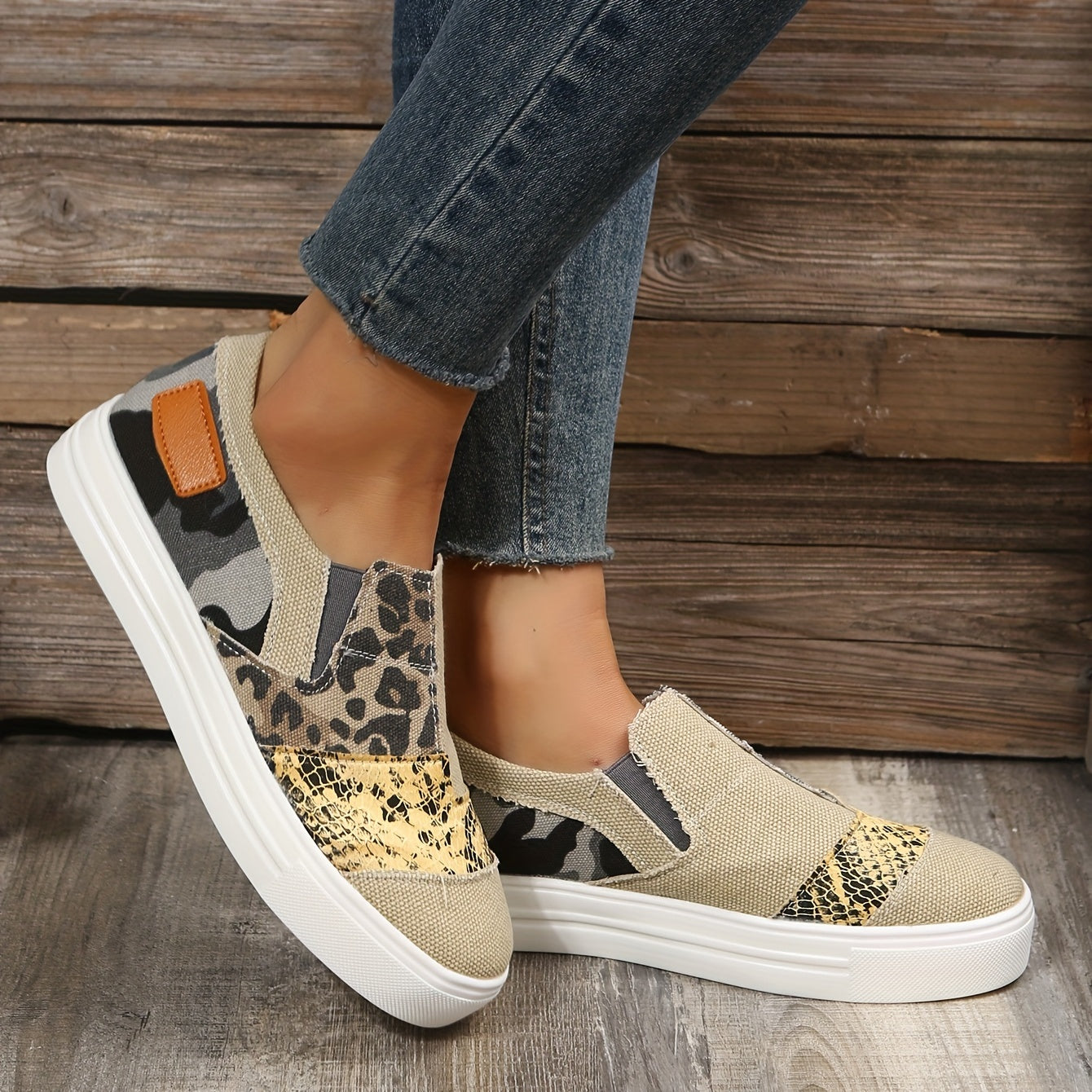 Colorblock Canvas Lace Up Flat Sneakers for Women
