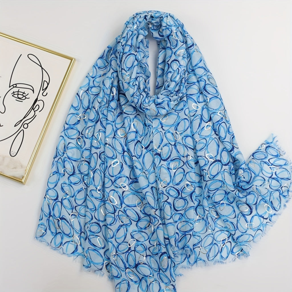 Stone Pattern Scarf with Frayed Edge for Women
