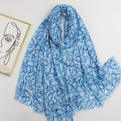 Stone Pattern Scarf with Frayed Edge for Women