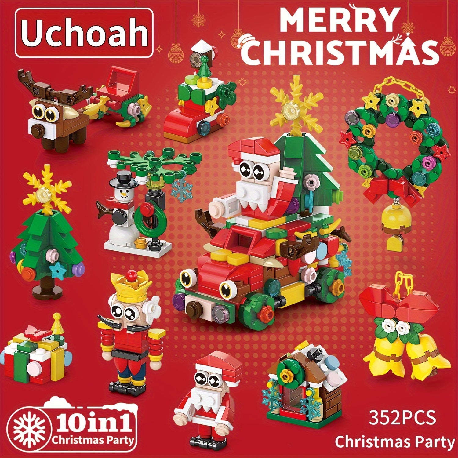 352pcs Christmas Building Blocks Set Santa Reindeer Tree Wreath Snowman