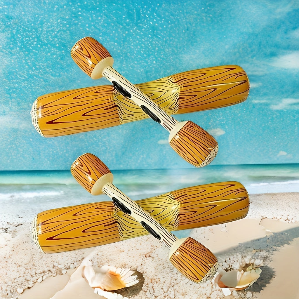 4pcs Inflatable Wood Grain Stick Swimming Circle Pool Floats