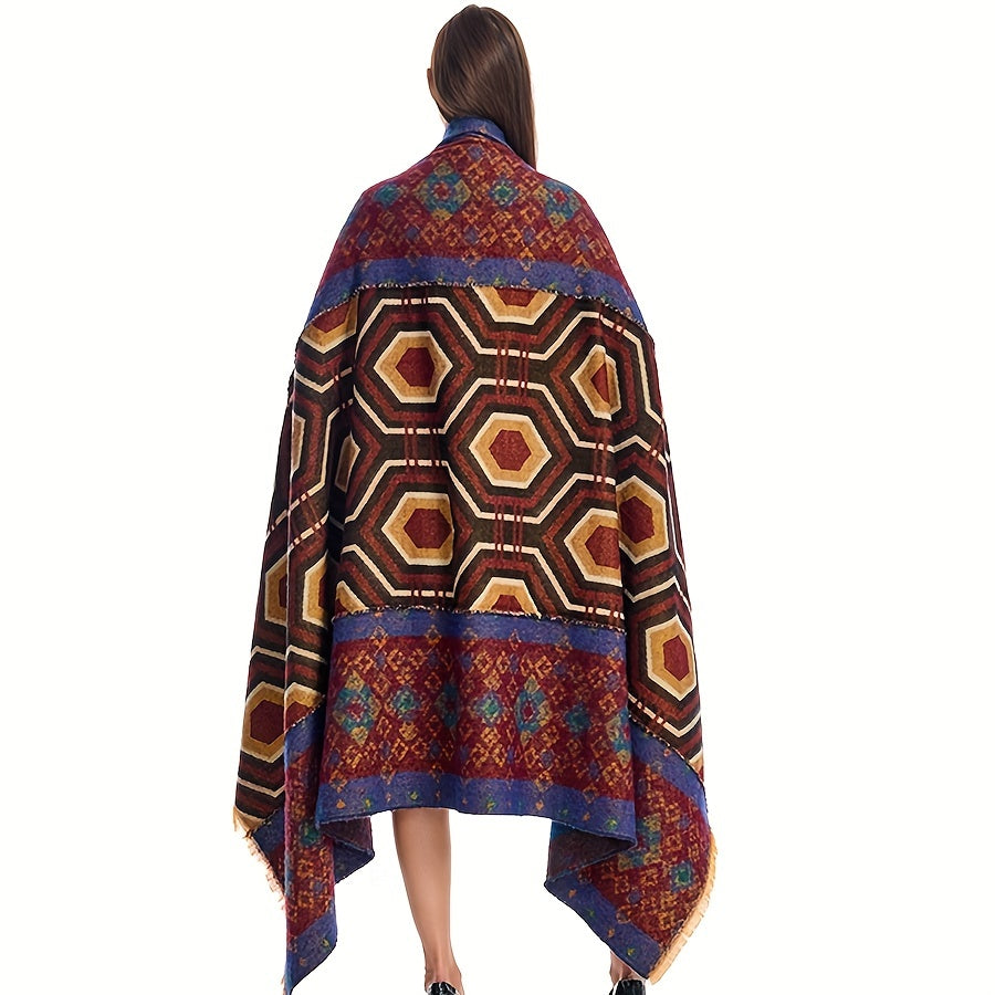 Thick Warm Shawl National Geometric Pattern Blanket Outdoor Cape
