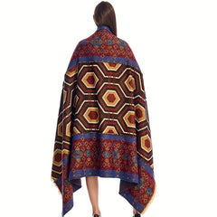 Thick Warm Shawl National Geometric Pattern Blanket Outdoor Cape
