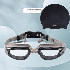 Adult Waterproof Anti-Fog Swimming Goggles with Silicone Cap