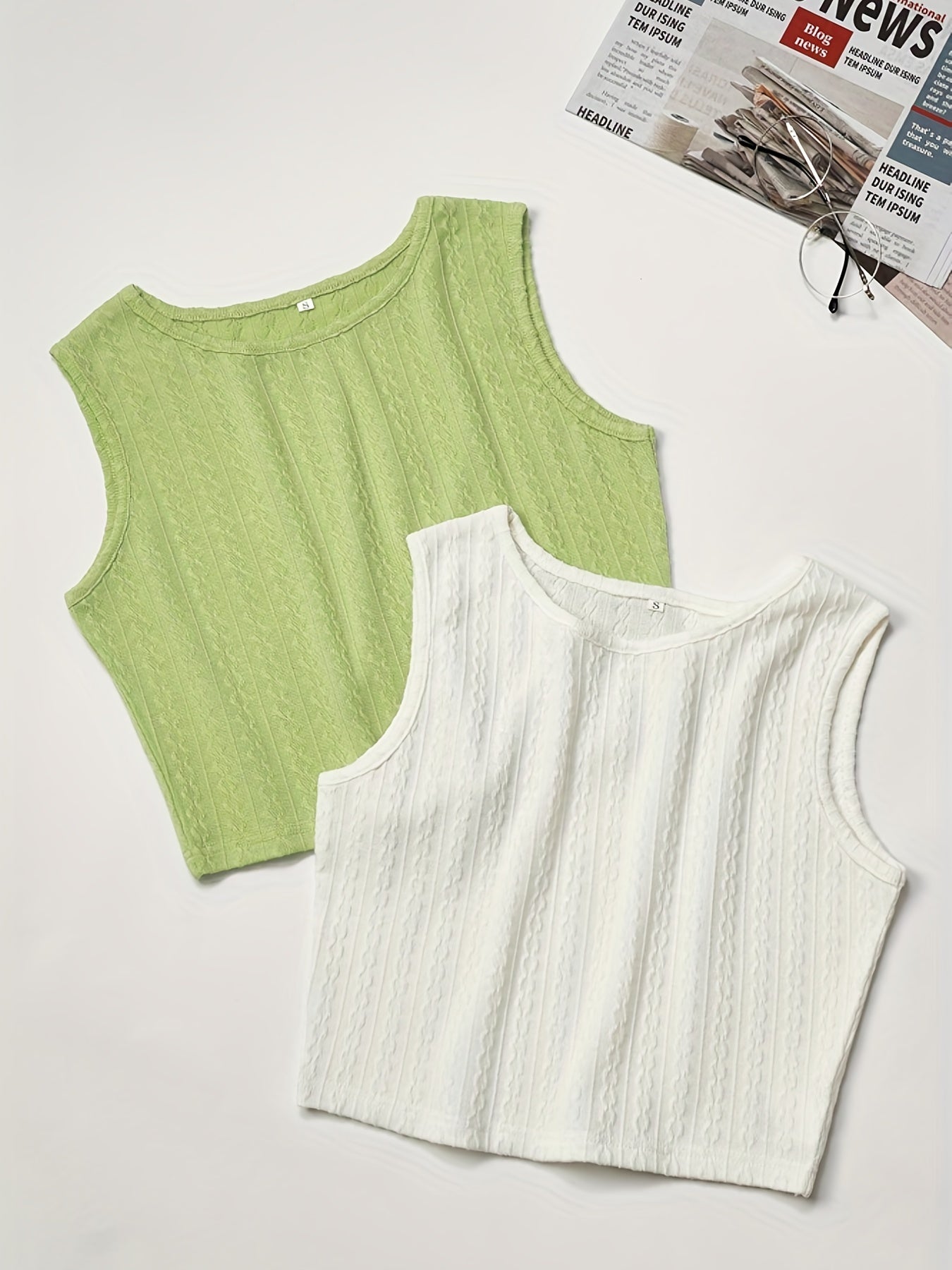 Textured 2pcs Tank Top Sleeveless Summer Women's Clothing