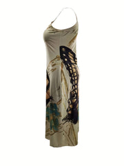 Butterfly Print Maxi Cami Dress with Pockets