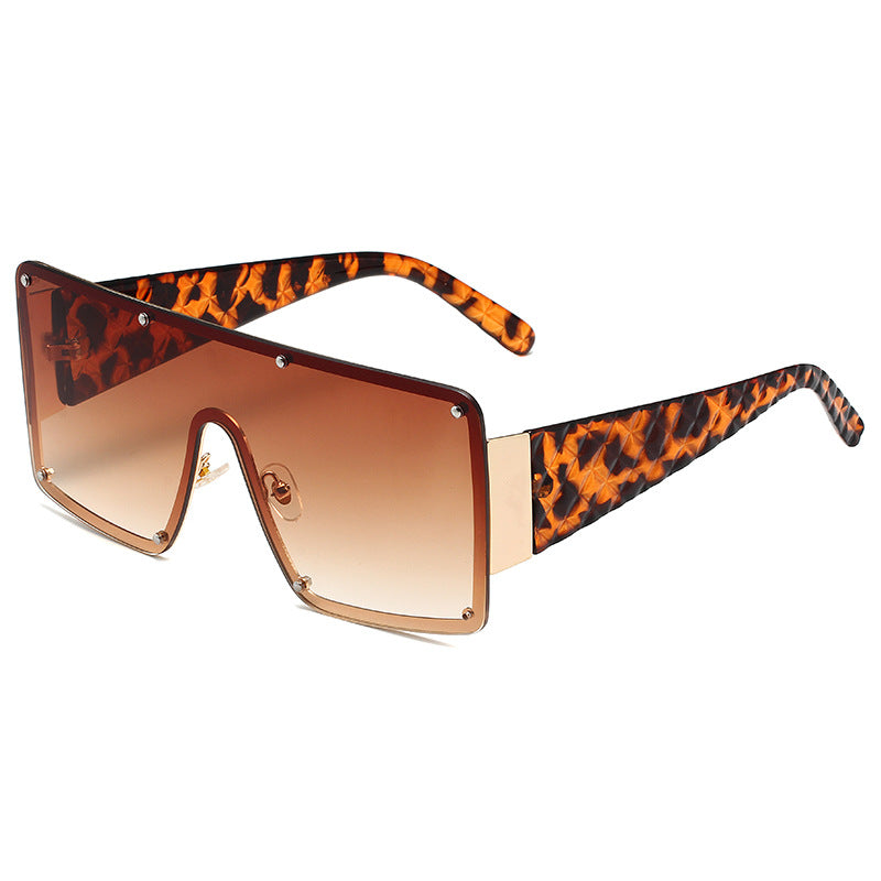 Oversized Square One Piece Sunglasses Cyber Punk Gradient Metal Eyeglasses