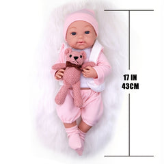 17 Inch Reborn Dolls Soft Vinyl Waterproof Doll With Plush Bear
