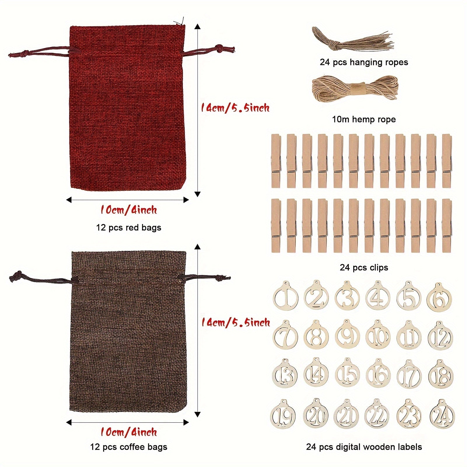 24 Christmas Countdown Bags Advent Calendar Burlap Bags With Wooden Labels