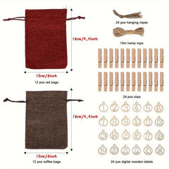 24 Christmas Countdown Bags Advent Calendar Burlap Bags With Wooden Labels