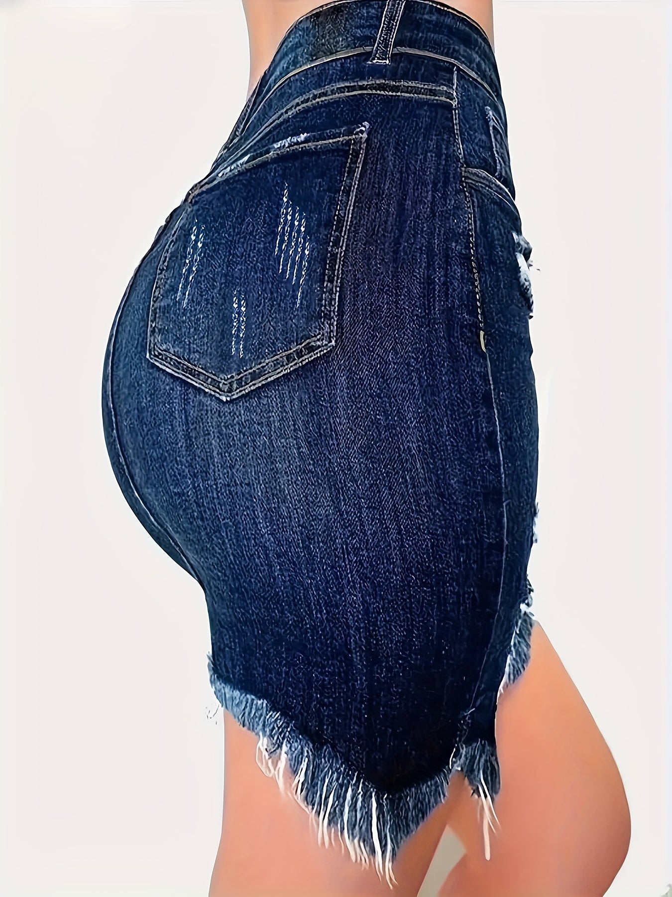 Casual Denim Shirt & Solid Ripped Denim Skirt Set