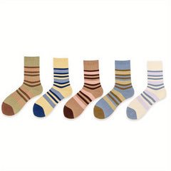 5 Pairs Striped Crew Socks Comfortable & Breathable All Match Women's Stockings