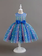 Kid Girls Rainbow Sequin Star Tutu Dress Sleeveless