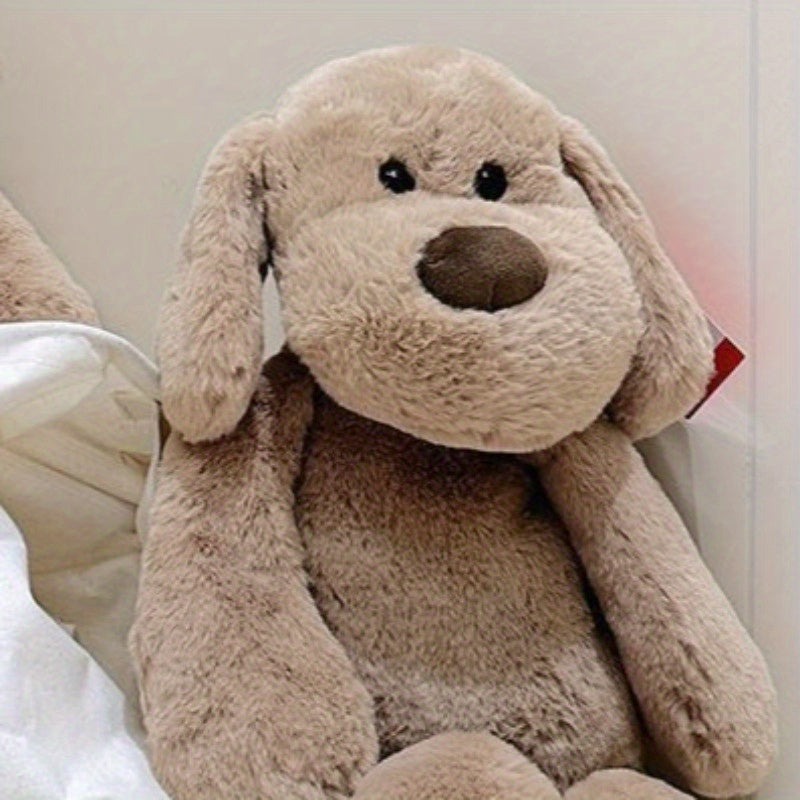 Soft Beige Puppy Plush Stuffed Animal with Expressive Eyes & Fluffy Ears