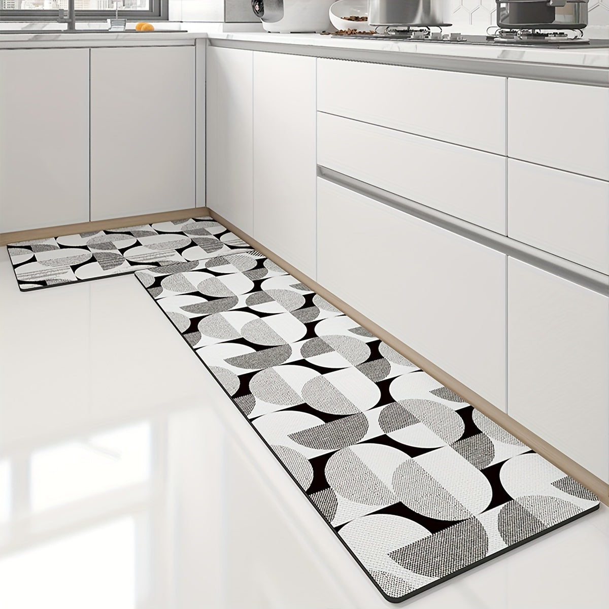 Plaid Kitchen Rug with Non Slip Grip and Memory Foam Cushioning