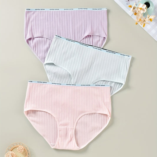 3 Pack Plus Size Panties Set Women's Plus Ribbed Knit High Waisted Briefs