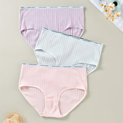3 Pack Plus Size Panties Set Women's Plus Ribbed Knit High Waisted Briefs