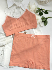 Wireless Lace Trim Cami Bra Boyshorts Set