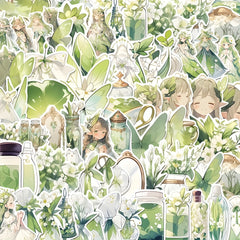 60pcs Green Flower And Elf PVC Cartoon Stickers For Kids Laptop Decoration