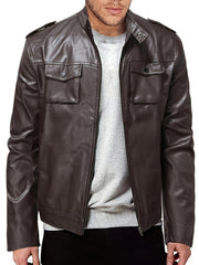 Men's PU Biker Jacket Zip Up Lapel Faux Leather Jacket