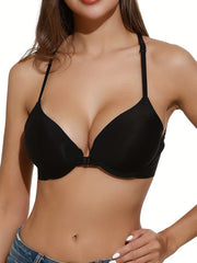 Front Buckle T Shirt Bra Contrast Lace Push Up Comfy & Breathable