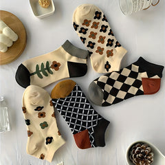 Girls Kids Floral Plaid Soft Comfy Low Cut Ankle Socks for All Seasons