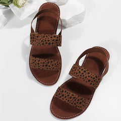 Leopard Print Flat Sandals Elastic Strap Slip On Shoes