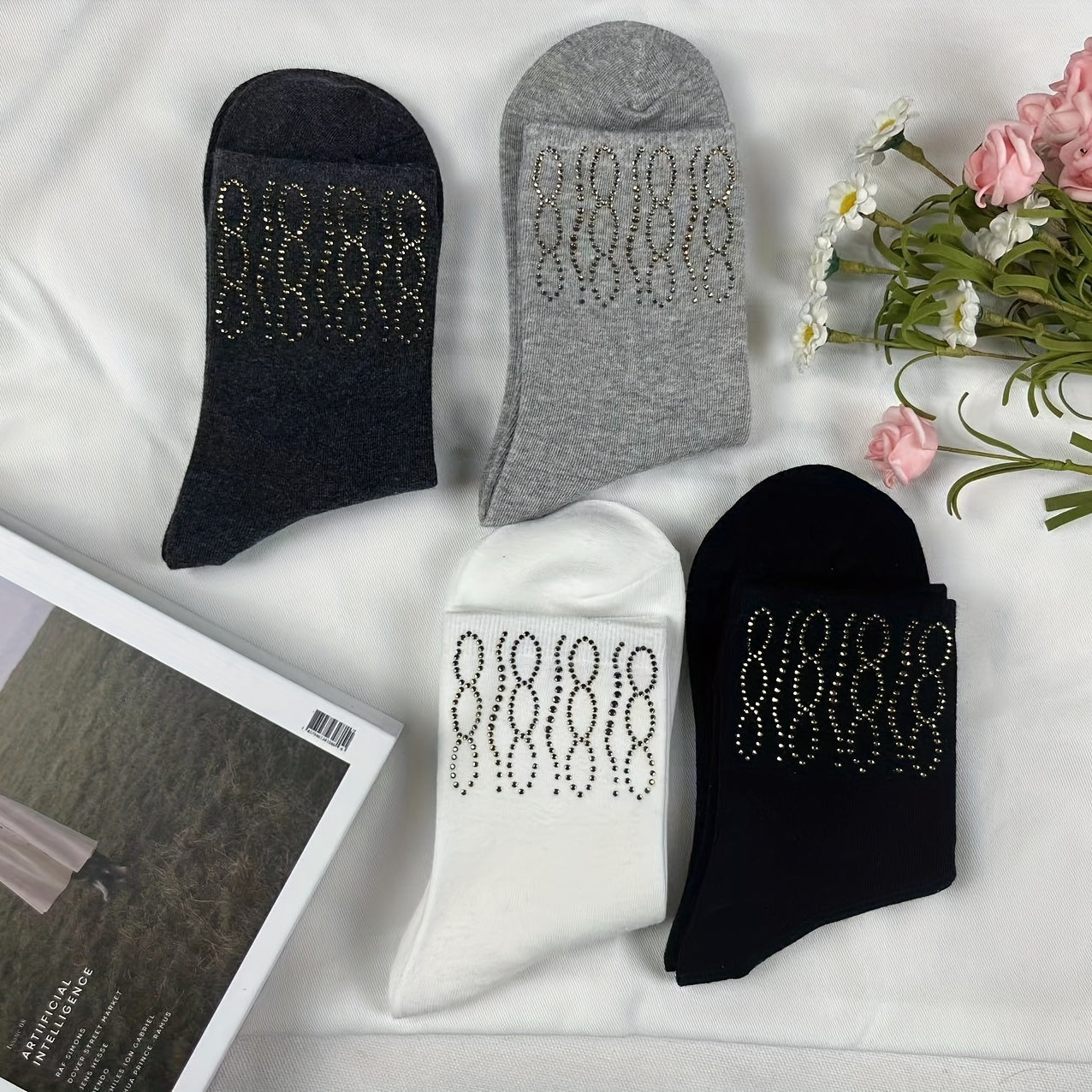 Sparkly Rhinestone Mid Tube Socks for Women