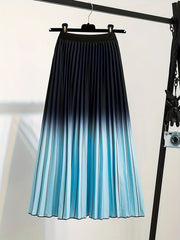 Ombre Elastic Waist Pleated Maxi Skirt