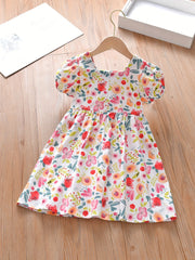 Toddler Girls Puff Sleeve Flowers Graphic Princess Dress