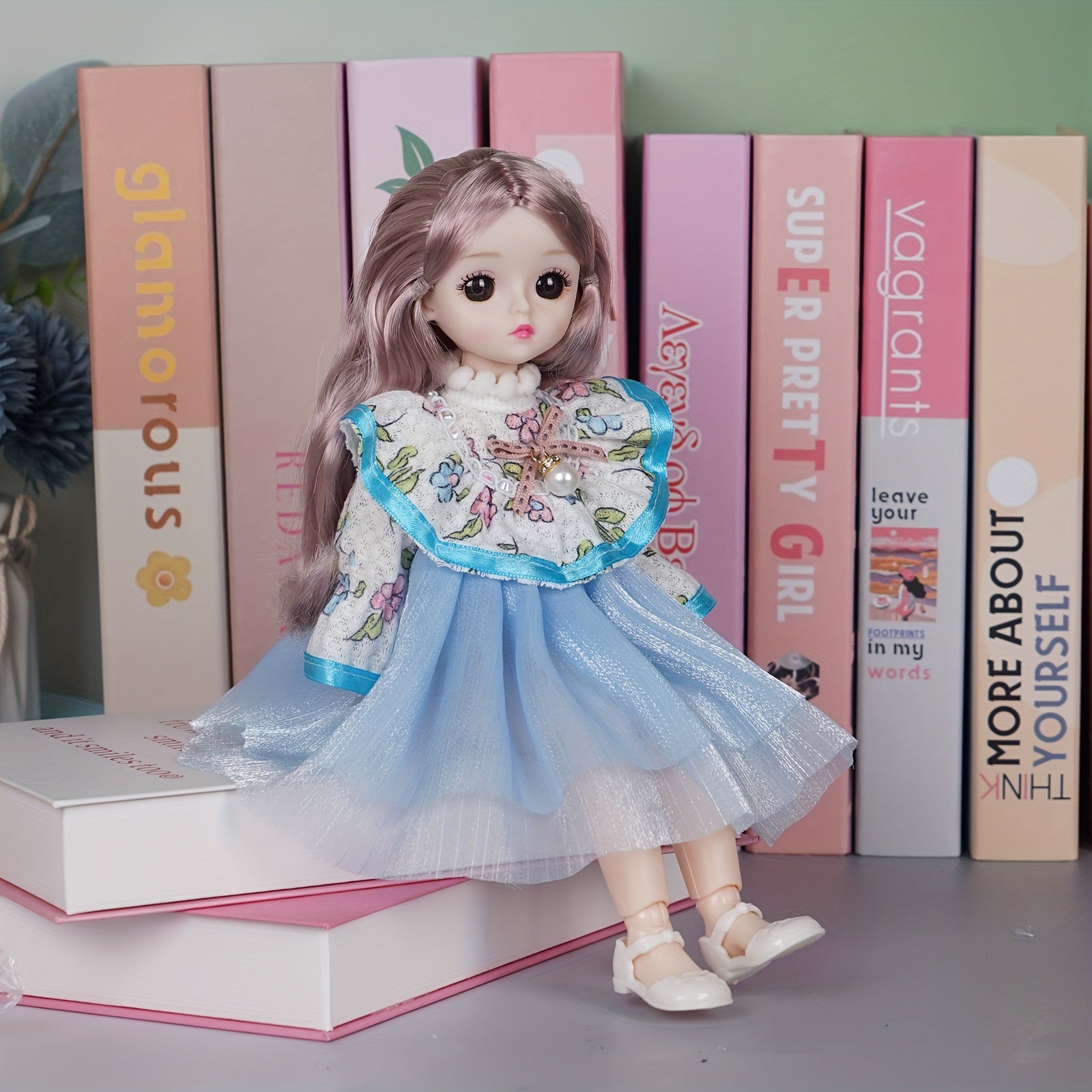 11-Inch Doll with Removable Clothes, Dollhouse Bedroom Window Decor Toy