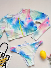Tie Dye Long Sleeve Round Neck Tankini Set