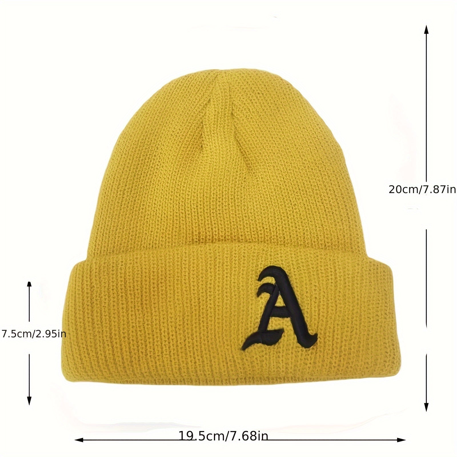 Windproof Knit Beanie Hat Embroidered with Letter A