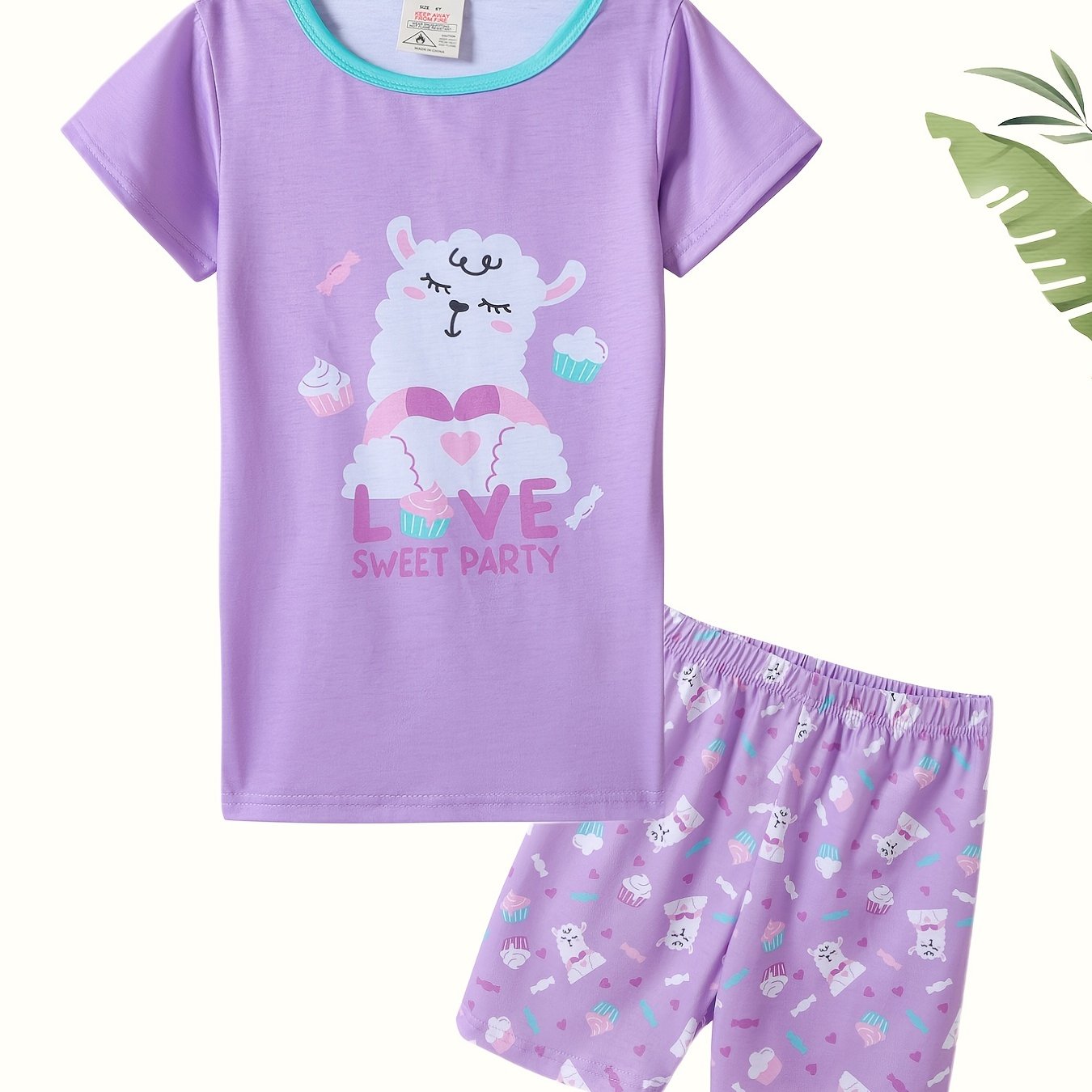 Girls' Alpaca Print Pajama Set Love Sweet Party T-Shirt & Shorts