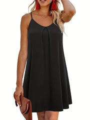 Solid Tucked Dress Casual Spaghetti Strap Dress