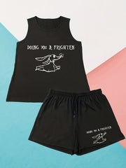 Halloween Lounge Set Women's Dog & Pumpkin Print Tank Top & Shorts