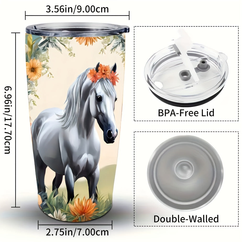 20oz Stainless Steel Horse Pattern Vacuum Cup with Lid