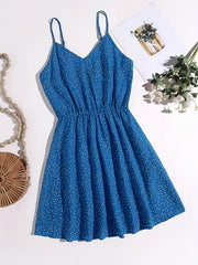 Polka Dot Spaghetti Strap Dress Casual V neck Backless Cami Dress