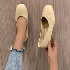 Women's Square Toe Low Heels Slip On Chunky Heels Work Shoes