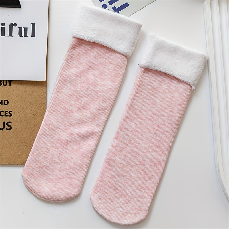 7 Pairs Plush Lined Mid Tube Socks Women's Stockings
