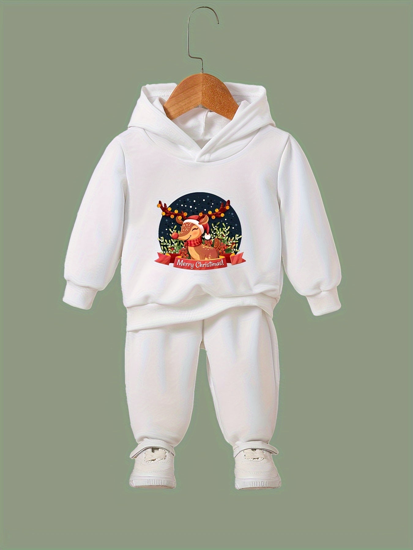 Christmas Reindeer Print Outfits 2pcs Girls Hoodies Jogger Pants Set