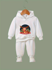Christmas Reindeer Print Outfits 2pcs Girls Hoodies Jogger Pants Set
