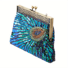 Green Beaded Sequins Evening Bag Durable Handbag for Women